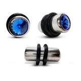 Ear Stone Plugs Earring with Crystal and Rubber O-ring - No Flare Size 12mm (1/2") -  Ear Tunnel, Stretching Gauges, Expander, Big Gauges