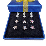 Plastic Post Star Stud Earrings - Hypoallergenic Crystal Earrings - 3 Pairs + Gift Box