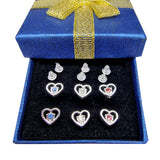 Plastic Post Heart Earrings with CZ Crystals - Retainer Earrings - Hypoallergenic, Nickel Free - 3 Pairs + Gift Box