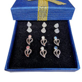 Hypoallergenic Plastic Post Earrings Heart design Ear Studs with CZ Crystals - 3 Pairs + Gift Box