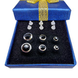 Round Plastic Post Stud Earrings with Jet Black CZ Crystals - Small to Large - Hypoallergenic, Nickel Free - 3 Pairs + Gift Box