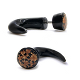 Titanium Fake Gauges Earrings, Faux Plugs, Claw Plugs - 16G Earrings Hand Carved Buffalo Horn - Leopard Design