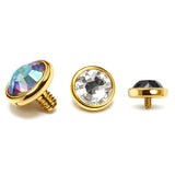 14K Gold Flat gem: Internally Threaded Piercing Replacement Part