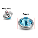 Titanium Loose Flat Top Pyramid Crystal 2pcs size 5mm for 14G Surface Dermal Piercing