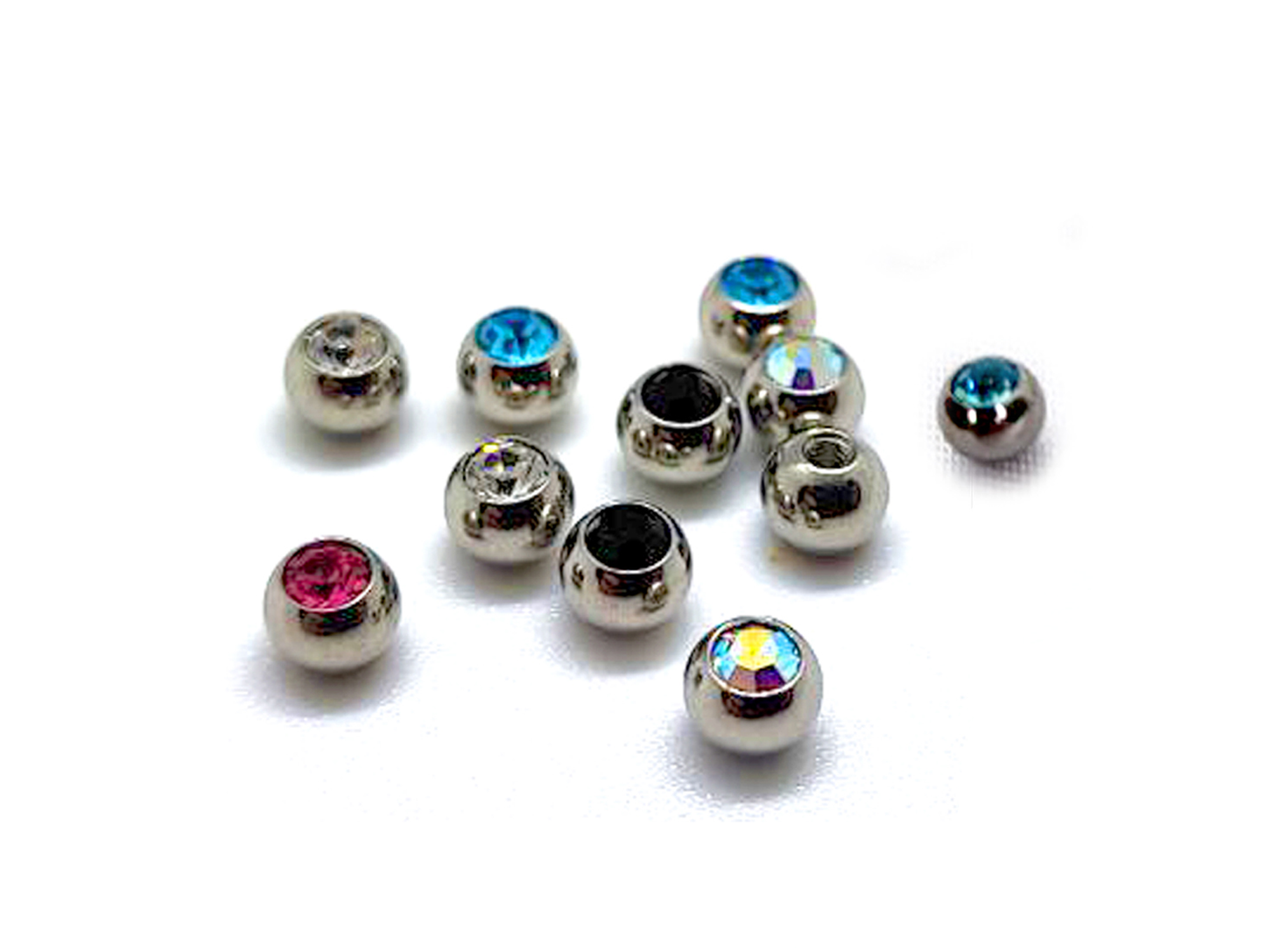 Titanium Piercing Ball Replacement Parts, Loose Ball - Titanium Threaded Gem Ball with CZ Crystals Attachment for 18g 16g 14g Barbells Body Piercing