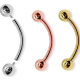 14K Solid Gold Internal Threaded Curved Barbell Piercing Eyebrow, vertical labret, Rook Cartilage | 16G 14G