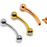 14k gold Curved Barbell Piercing with Gemstones: Internally Threaded 14g, 16g Body Jewellery