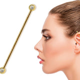 14G (1.6mm) | 14K Gold Industrial Barbell with Gemstones, Scaffold Piercing Internally Threaded Body Jewellery