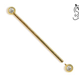 14G (1.6mm) | 14K Gold Industrial Barbell with Gemstones, Scaffold Piercing Internally Threaded Body Jewellery