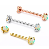 14K Solid Gold Nipple Barbell Jewellery with Opal Stone - Internally threaded - Body Piercing Also for Cartilage Earrings - 1pc each order