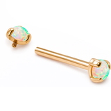 14K Solid Gold Nipple Barbell Jewellery with Opal Stone - Internally threaded - Body Piercing Also for Cartilage Earrings - 1pc each order