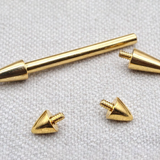 14K Solid Gold Cone / Spike Internal Threaded Nipple Barbell & Nose Bridge Piercing | 16G 14G
