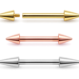 14K Solid Gold Cone / Spike Internal Threaded Nipple Barbell & Nose Bridge Piercing | 16G 14G