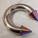 Spike Septum Piercing Internally Threaded Horseshoe Barbell CBB/BCR Big Gauge Septum Ring, PA Ring Combination - British Standard