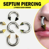 Spike Septum Piercing Internally Threaded Horseshoe Barbell CBB/BCR Big Gauge Septum Ring, PA Ring Combination - British Standard