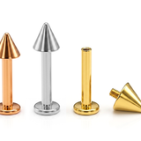 14k gold Spike Labret Stud Lip Piercing - Internally Threaded - 14g, 16g Body Jewellery