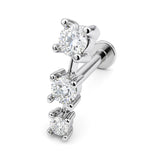 14K White Gold Tragus Piercing, 16G Labret Studs, Helix Cartilage Piercing with CZ Stone