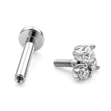 14K White Gold Helix Flat Back 16g Labret Cartilage Piercing 3 Stone Round CZ Crystal