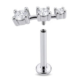 14K White Gold Tragus Piercing, 16G Labret Studs, Helix Cartilage Piercing with CZ Stone