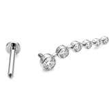 14K White Gold Tragus Stud, Dangle 16G Labret Earring, Helix Cartilage Piercing with CZ Stone