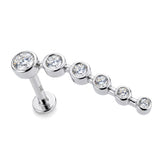 14K White Gold Tragus Stud, Dangle 16G Labret Earring, Helix Cartilage Piercing with CZ Stone