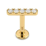 14K Gold Bar Tragus 16g Labret Stud, Helix Ear Cartilage Piercing with CZ Stone Crystals