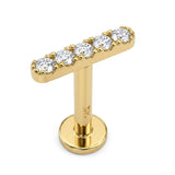 14K Gold Bar Tragus 16g Labret Stud, Helix Ear Cartilage Piercing with CZ Stone Crystals