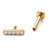 14K Gold Bar Tragus 16g Labret Stud, Helix Ear Cartilage Piercing with CZ Stone Crystals
