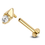 14K Gold Helix Stud, 16g Labret Stud, Tragus Earring with CZ Stone Crystal