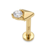 14K Gold Helix Stud, 16g Labret Stud, Tragus Earring with CZ Stone Crystal