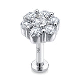 14K White Gold Flower Cartilage Piercing, Helix Barbell, Tragus Earrings