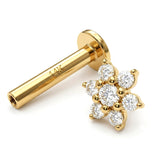 14K Gold Flower 16g Labret, Helix Stud, Tragus Earring with CZ Stone Crystals