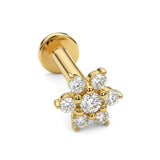14K Gold Flower 16g Labret, Helix Stud, Tragus Earring with CZ Stone Crystals