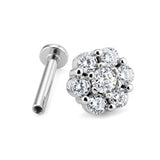 14K White Gold Flower Cartilage Piercing, Helix Barbell, Tragus Earrings