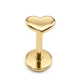 14K Gold Heart Tragus Earrings, Cartilage Piercing, 16G Labret Studs