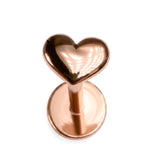 14K Gold Heart Tragus Earrings, Cartilage Piercing, 16G Labret Studs