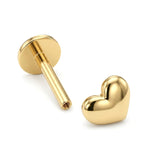 14K Gold Heart Tragus Earrings, Cartilage Piercing, 16G Labret Studs