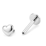 14K Gold Heart Tragus Earrings, Cartilage Piercing, 16G Labret Studs