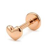 14K Gold Heart Tragus Earrings, Cartilage Piercing, 16G Labret Studs