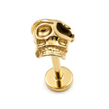 14K Gold Pirate Skull Tragus Earring, Labret Stud, Helix, Cartilage Piercing
