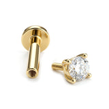 14K Gold Round 16G Labret Stud, Helix Barbell, Tragus Earring Prong Set with CZ Stone Crystals
