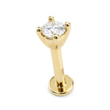 14K Gold Round 16G Labret Stud, Helix Barbell, Tragus Earring Prong Set with CZ Stone Crystals