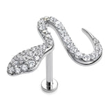 14K White Gold Snake Helix Stud, 16G Labret Earring, Cartilage Tragus Piercing with CZ Stone