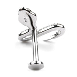 14K White Gold Snake Helix Stud, 16G Labret Earring, Cartilage Tragus Piercing with CZ Stone