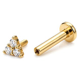 14K Gold Triangle Shape Tragus Piercing, Helix Stud, Lip Labret with CZ Stone Crystals