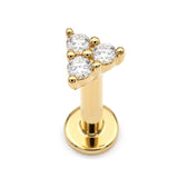 14K Gold Triangle Shape Tragus Piercing, Helix Stud, Lip Labret with CZ Stone Crystals