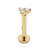 14K Gold Triangle Shape Tragus Piercing, Helix Stud, Lip Labret with CZ Stone Crystals