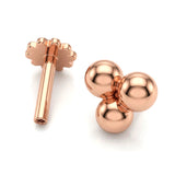 14K Rose & White Gold 3 ball 16G labret stud with Flat back gear design Tragus Earring, Lip Jewelry
