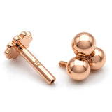 14K Rose & White Gold 3 ball 16G labret stud with Flat back gear design Tragus Earring, Lip Jewelry