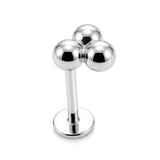 14K Rose & White Gold 3 ball 16G labret stud with Flat back gear design Tragus Earring, Lip Jewelry